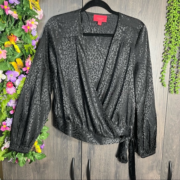 .:🌼3/$30🌼NWOT Jennifer Lopez Leopard Printed Silky Wrap Blouse Size Small - Picture 2 of 16